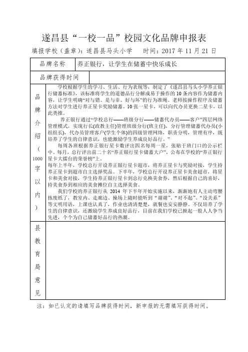 “一校一品”校园文化品牌申报表
