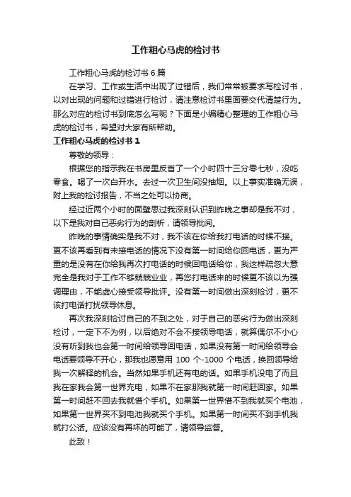 工作粗心马虎的检讨书6篇