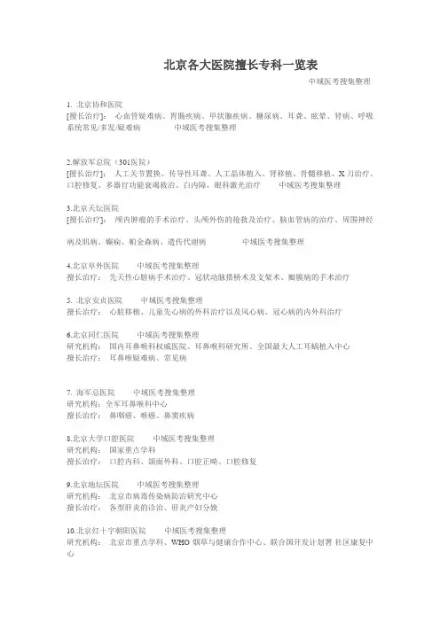 北京各大医院擅长专科一览表