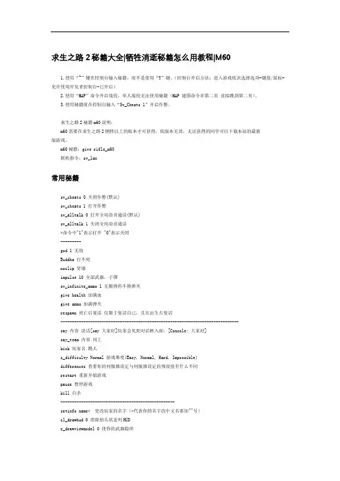 求生之路2秘籍大全