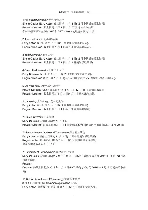 2015年美国综合性大学本科申请信息