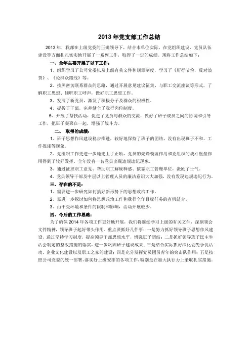 2013年党支部工作总结