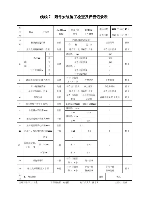 安装施工检查及评级记录表
