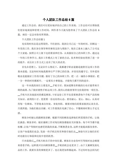 个人团队工作总结6篇