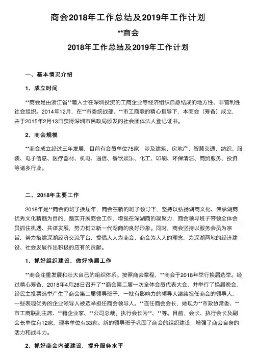 商会2018年工作总结及2019年工作计划