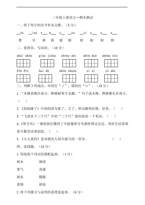 小学语文(期末试题)二年级上册-部编人教版 (12)