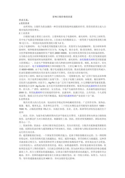 影响白银价格的因素