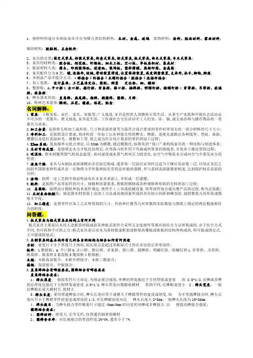 木家具制造工艺学考试复习重点