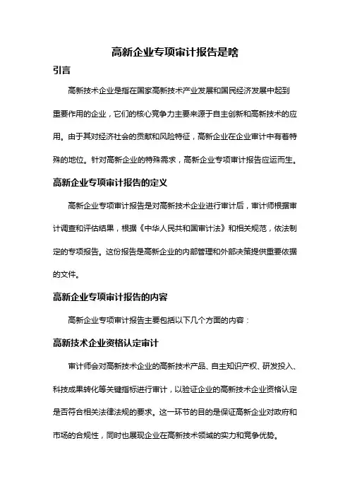 高新企业专项审计报告是啥