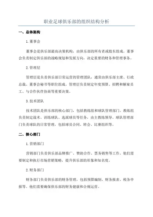 职业足球俱乐部的组织结构分析