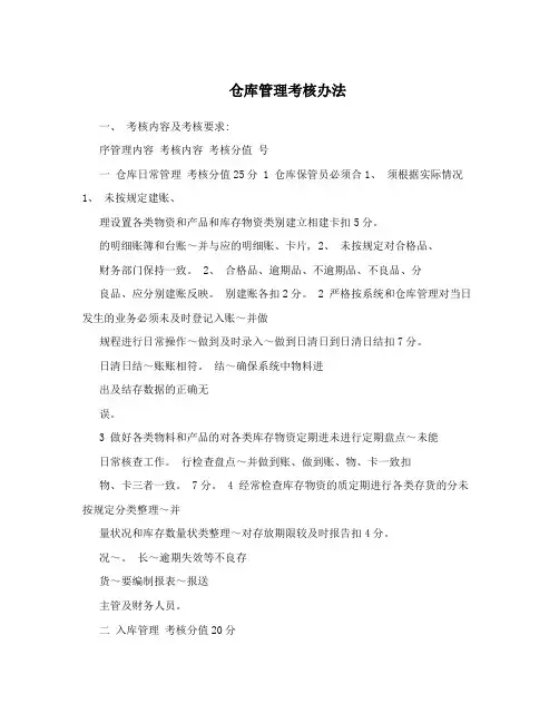 仓库管理考核办法