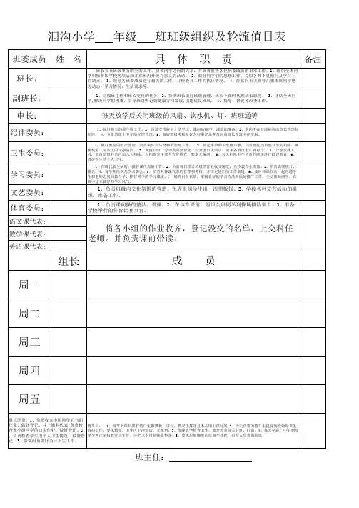 班级组织职责及轮流值日表