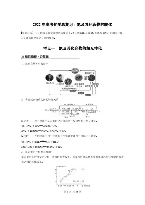 2022年高考化学总复习：氮及其化合物的转化