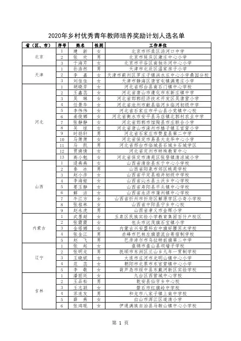 2020年乡村优秀青年教师培养奖励计划人选名单