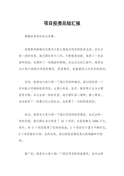 项目投资总结汇报