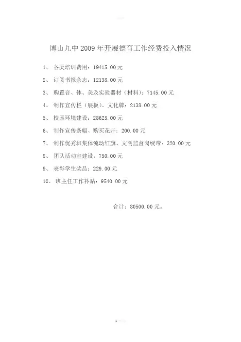 学校德育工作投入经费