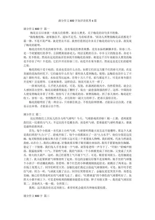 满分作文600字加评语优秀4篇