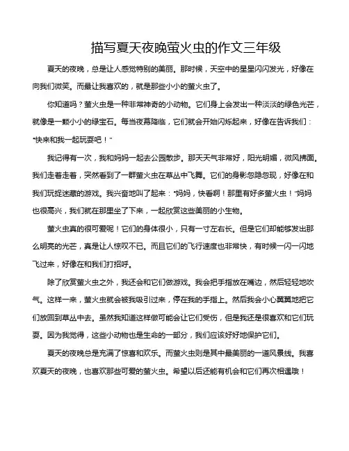 描写夏天夜晚萤火虫的作文三年级