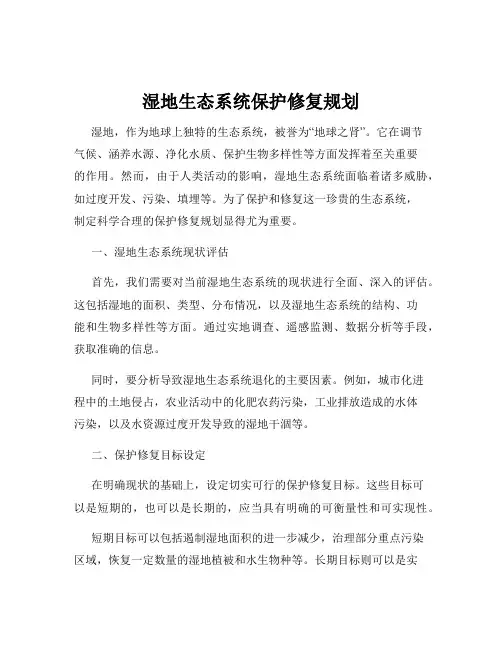 湿地生态系统保护修复规划