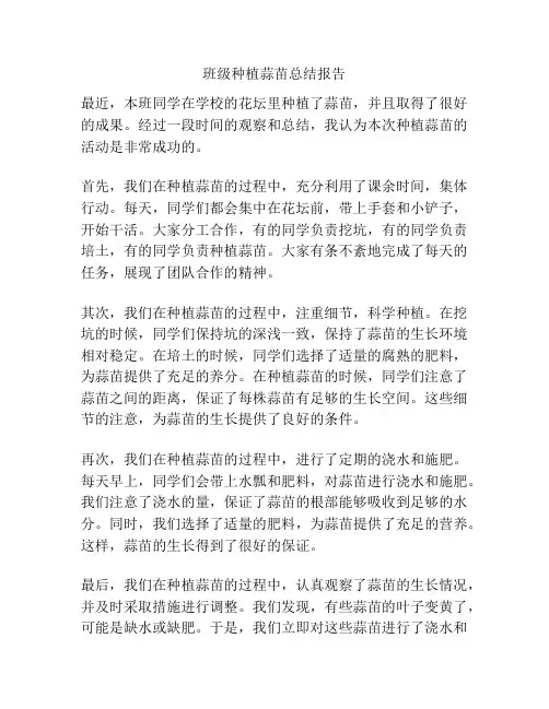 班级种植蒜苗总结报告