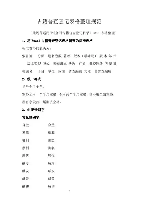 古籍普查登记表格整理规范