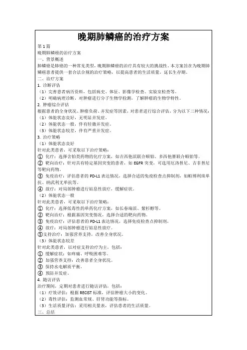 晚期肺鳞癌的治疗方案