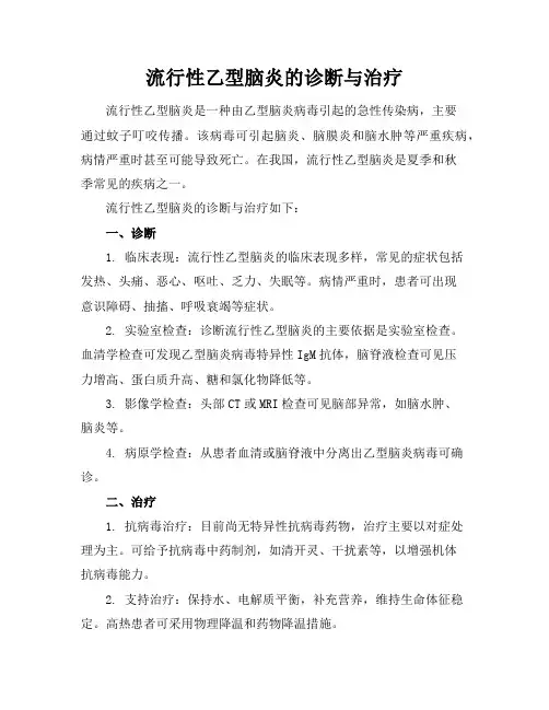 流行性乙型脑炎的诊断与治疗