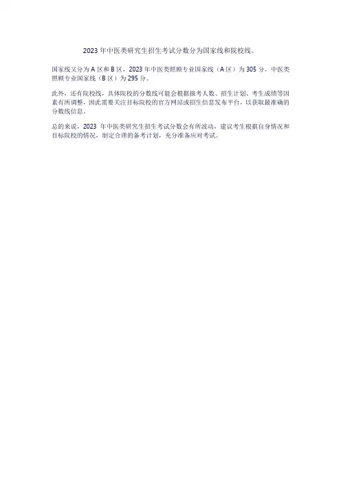2023年中医类研究生招生考试分数
