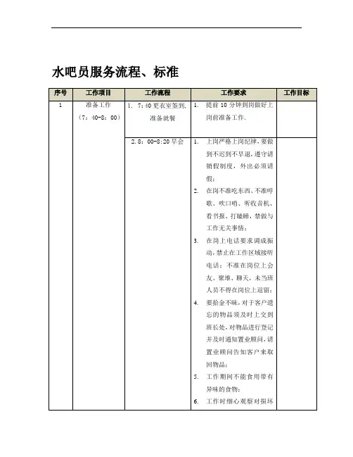 水吧服务流程及标准