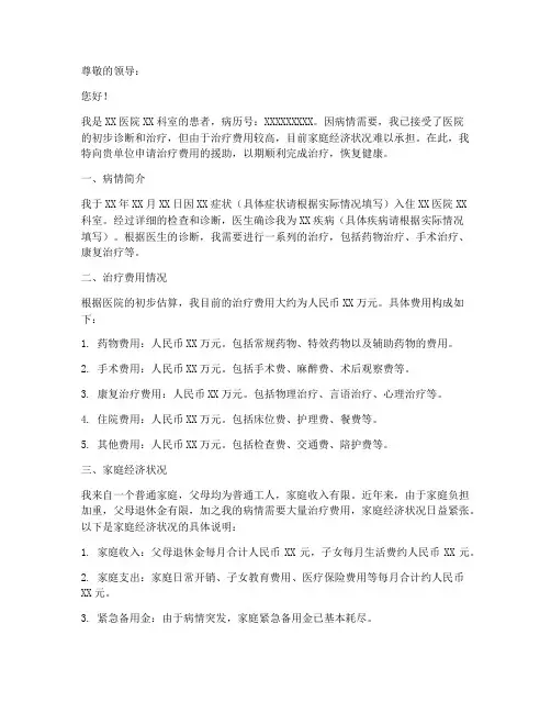 解决治疗费用的申请报告