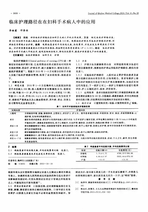 临床护理路径在在妇科手术病人中的应用