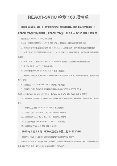 REACHSVHC检测168项清单