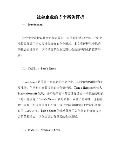 社会企业的5个案例评析
