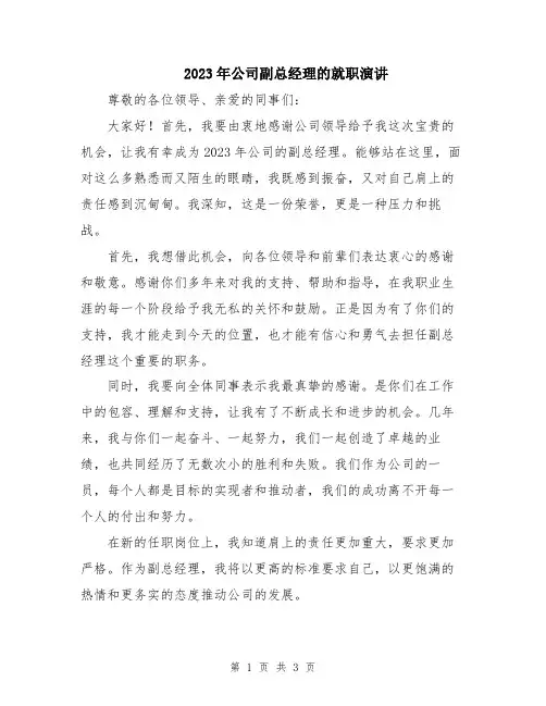2023年公司副总经理的就职演讲