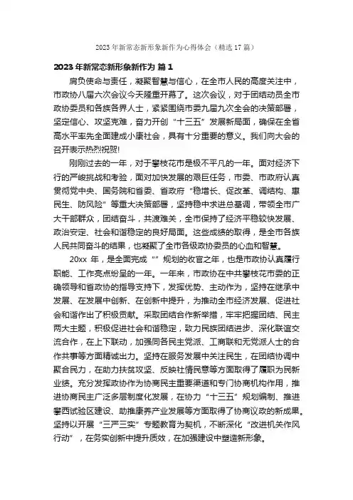 2023年新常态新形象新作为心得体会（精选17篇）