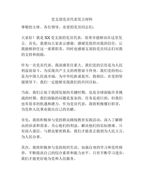 党支部党员代表发言材料