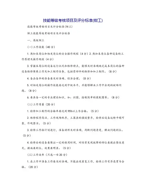 技能等级考核项目及评分标准(钳工)