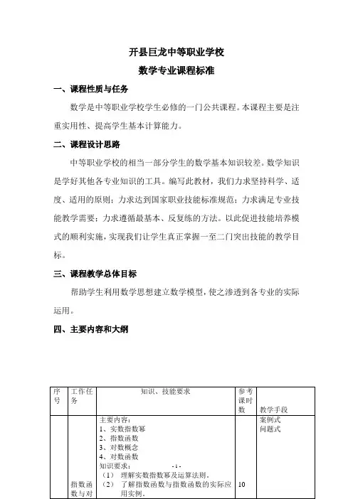 中等职业学校数学专业课程标准