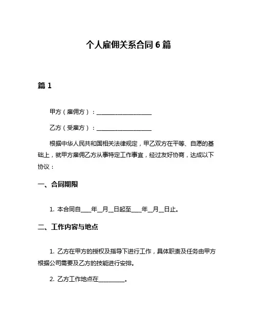个人雇佣关系合同6篇
