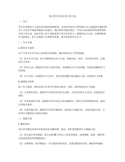 重点青少年的年度工作计划