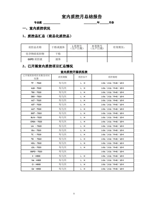 生化室内质控总结报告