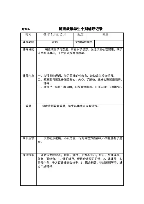 随班就读学生个别辅导记录