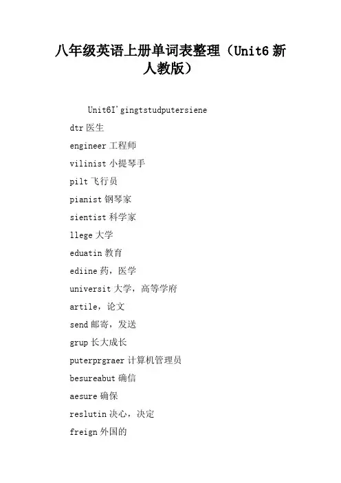 八年级英语上册单词表整理(Unit6新人教版)