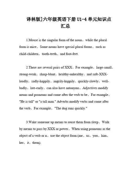 译林版]六年级英语下册U1-4单元知识点汇总