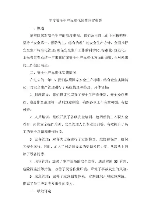 年度安全生产标准化绩效评定报告
