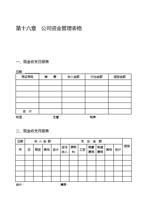 公司资金管理表格