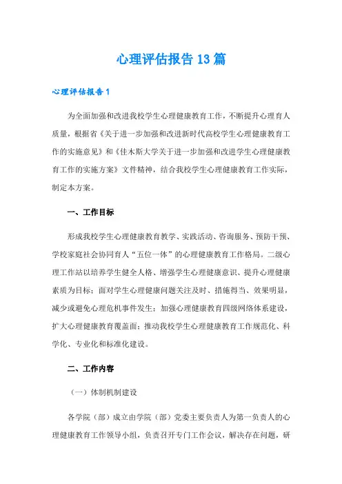 心理评估报告13篇