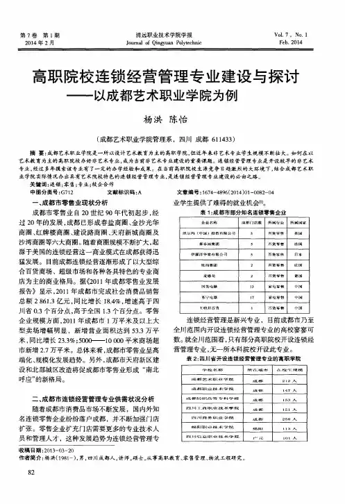 高职院校连锁经营管理专业建设与探讨——以成都艺术职业学院为例