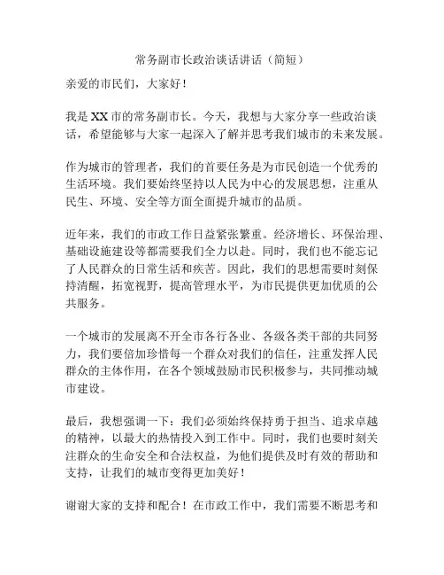 常务副市长政治谈话讲话(简短)
