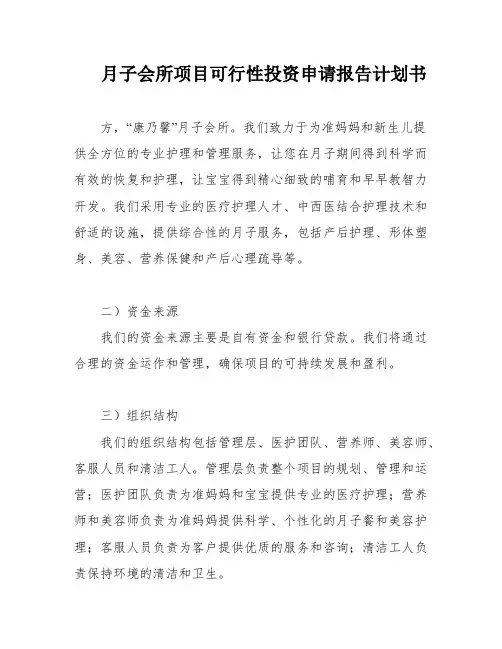 月子会所项目可行性投资申请报告计划书